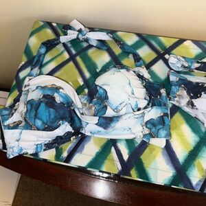 Blue and White Marble Bikini Top